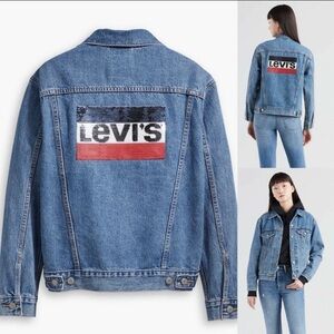 Levi's Original Sequin Trucker Jean Jacket Denim Blue Red Size Small